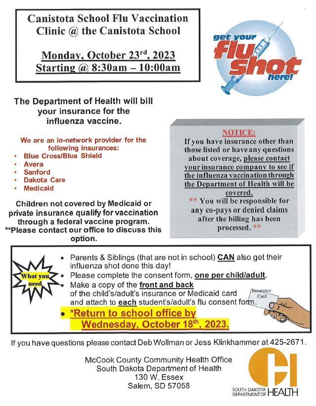 Canistota School Flu Shot Vaccination Clinic Canistota School District