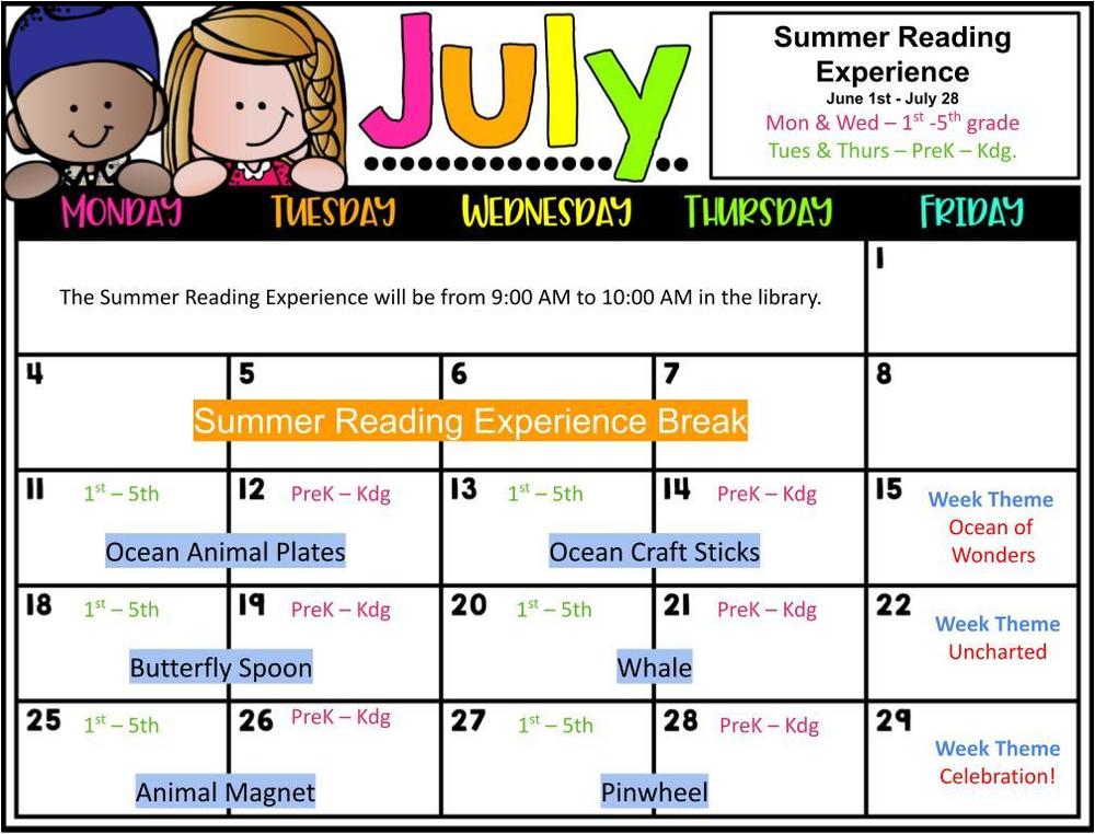 July Summer Reading Schedule