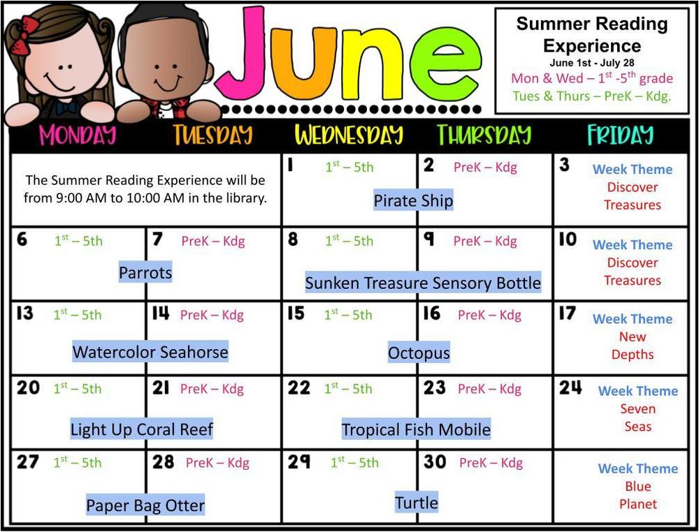 June Summer Reading Schedule